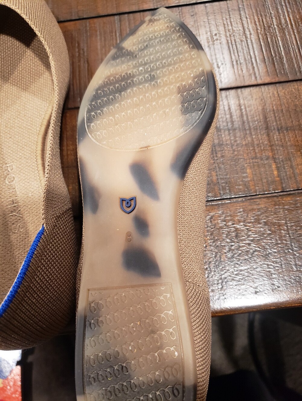 Rothy's Camel Colored Pointed Toe Women’s Flats with Blue Trim - Picture 5 of 5
